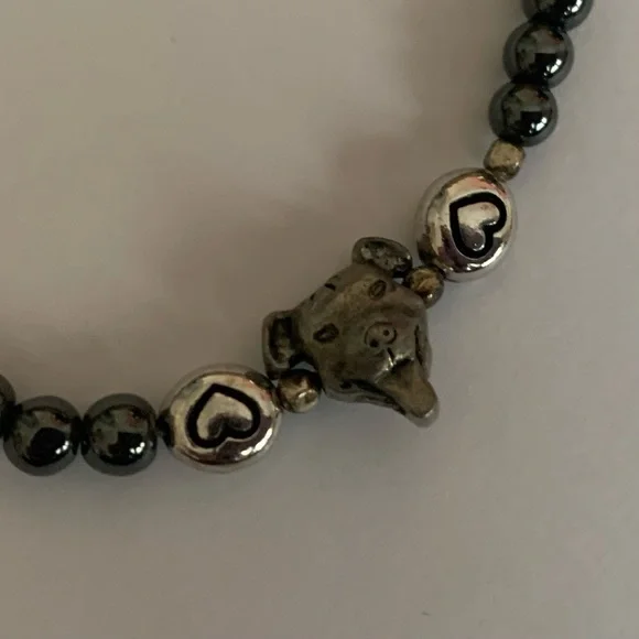 Two Hearts Dog Hematite Bracelet - Picture 6 of 6